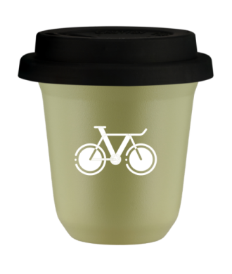 Tasse 80 ml PISTACHE "Vélo 1 (blanc)", avec couvercle noir Tasse 80 ml PISTACHE "Vélo 1 (blanc)", avec couvercle noir