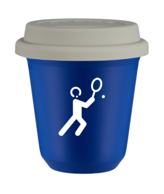 Tasse 80 ml BLEU "Tennis 1 (blanc)", avec couvercle blanc Tasse 80 ml BLEU "Tennis 1 (blanc)", avec couvercle blanc