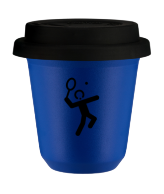 Tasse 80 ml BLEU "Tennis 2", avec couvercle noir Tasse 80 ml BLEU "Tennis 2", avec couvercle noir