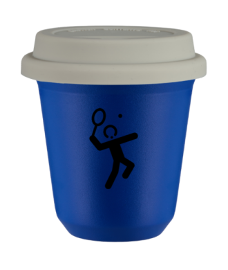 Tasse 80 ml BLEU "Tennis 2", avec couvercle blanc Tasse 80 ml BLEU "Tennis 2", avec couvercle blanc