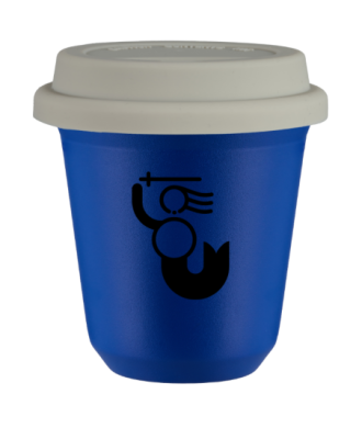 Tasse 80 ml BLEU "WARSZAWSKA SYRENKA (noir)", avec couvercle blanc Tasse 80 ml BLEU "WARSZAWSKA SYRENKA (noir)", avec couvercle blanc