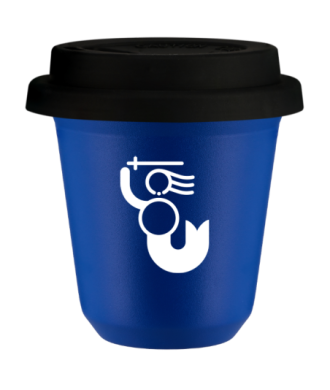 Tasse 80 ml BLEU "WARSZAWSKA SYRENKA (blanc)", avec couvercle noir Tasse 80 ml BLEU "WARSZAWSKA SYRENKA (blanc)", avec couvercle noir