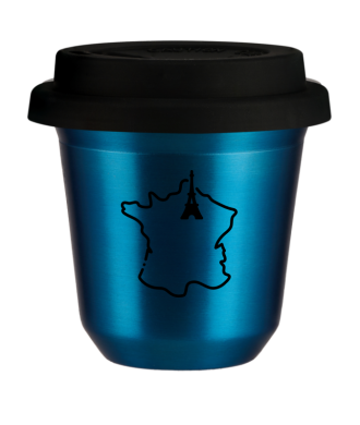 Tasse 80 ml BLEU MÉTALLIQUE "France", avec couvercle noir Tasse 80 ml BLEU MÉTALLIQUE "France", avec couvercle noir