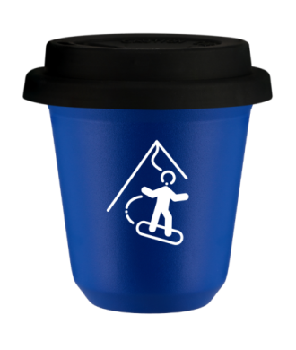 Tasse 80 ml BLEU "Snowboard (blanc)", avec couvercle noir Tasse 80 ml BLEU "Snowboard (blanc)", avec couvercle noir