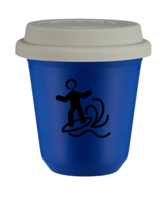 Tasse 80 ml BLEU "Planche à voile (noir)", avec couvercle blanc Tasse 80 ml BLEU "Planche à voile (noir)", avec couvercle blanc