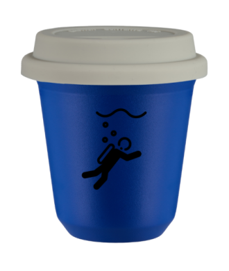 Tasse 80 ml BLEU "Plongée", avec couvercle blanc Tasse 80 ml BLEU "Plongée", avec couvercle blanc
