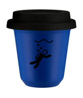 Tasse 80 ml BLEU "Plongée (noir)", avec couvercle noir Tasse 80 ml BLEU "Plongée (noir)", avec couvercle noir