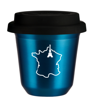Tasse 80 ml BLEU MÉTALLIQUE "France (blanc)", avec couvercle noir Tasse 80 ml BLEU MÉTALLIQUE "France (blanc)", avec couvercle noir