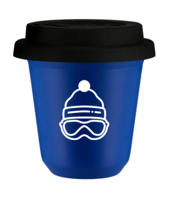 Tasse 80 ml BLEU "Casquette (blanc)", avec couvercle noir Tasse 80 ml BLEU "Casquette (blanc)", avec couvercle noir