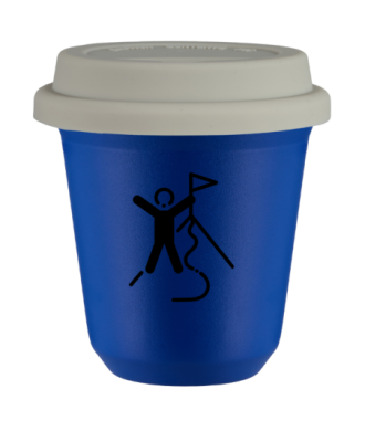 Tasse 80 ml BLEU "Escalade 1", avec couvercle blanc Tasse 80 ml BLEU "Escalade 1", avec couvercle blanc