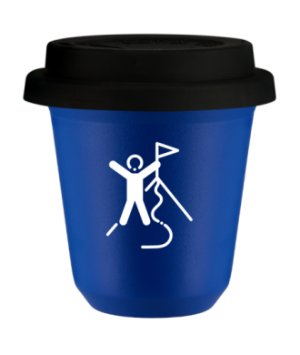 Tasse 80 ml BLEU "Escalade 1 (blanc)", avec couvercle noir Tasse 80 ml BLEU "Escalade 1 (blanc)", avec couvercle noir