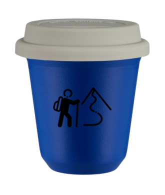 Tasse 80 ml BLEU "Escalade 2", avec couvercle blanc Tasse 80 ml BLEU "Escalade 2", avec couvercle blanc