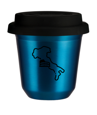 Tasse 80 ml BLEU MÉTALLIQUE "Italie (noir)", avec couvercle noir Tasse 80 ml BLEU MÉTALLIQUE "Italie (noir)", avec couvercle noir