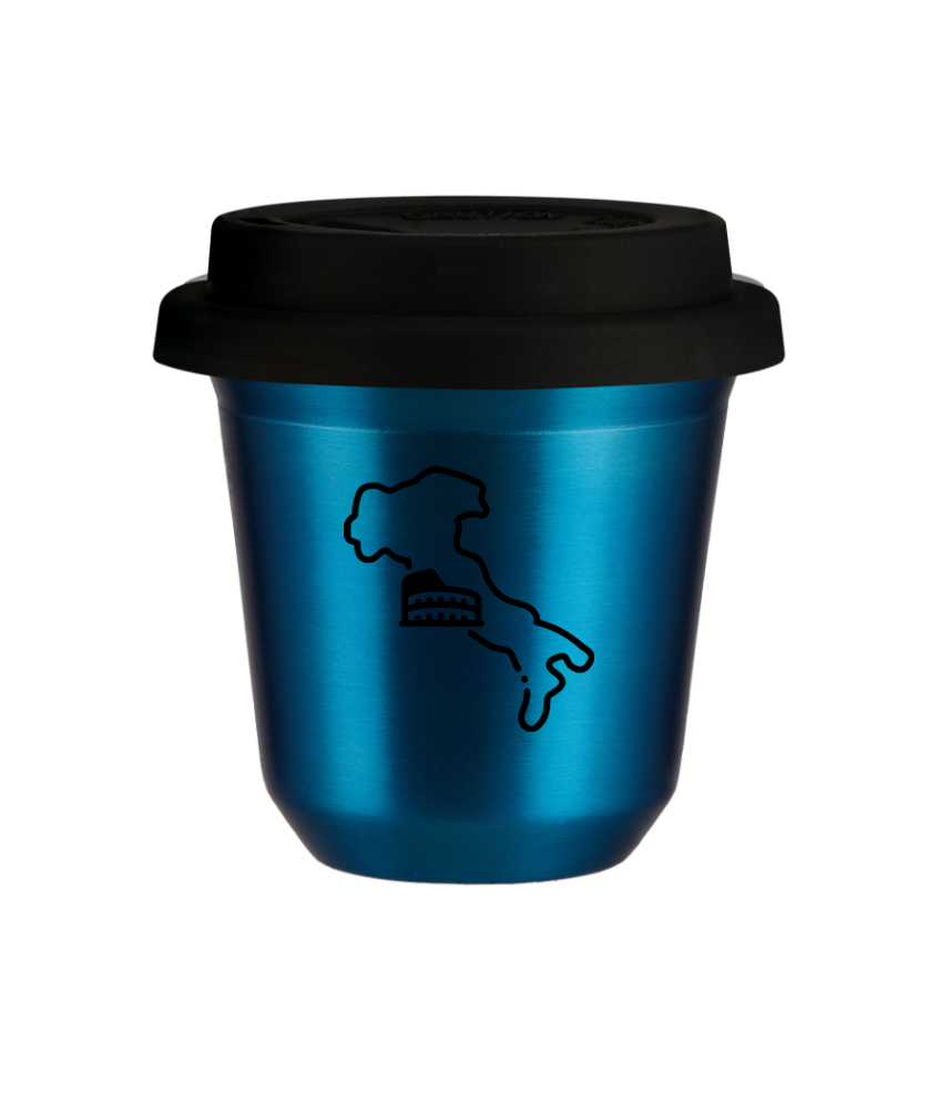 Tasse 80 ml BLEU MÉTALLIQUE "Italie (noir)", avec couvercle noir