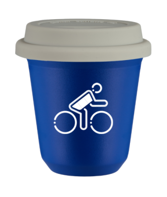 Tasse 80 ml BLEU "Cycliste aux couleurs allemandes (blanc)", avec couvercle blanc Tasse 80 ml BLEU "Cycliste aux couleurs allemandes (blanc)", avec couvercle blanc