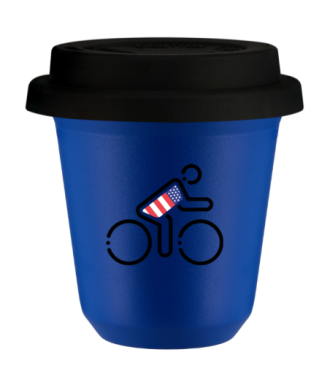 Tasse 80 ml BLEU "Cycliste aux couleurs britanniques (noir)", avec couvercle noir Tasse 80 ml BLEU "Cycliste aux couleurs britanniques (noir)", avec couvercle noir