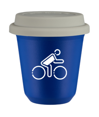 Tasse 80 ml BLEU "Cycliste aux couleurs polonaises (blanc)", avec couvercle blanc Tasse 80 ml BLEU "Cycliste aux couleurs polonaises (blanc)", avec couvercle blanc
