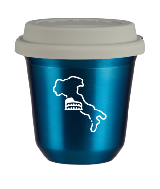 Tasse 80 ml BLEU MÉTALLIQUE "Italie (blanc)", avec couvercle blanc Tasse 80 ml BLEU MÉTALLIQUE "Italie (blanc)", avec couvercle blanc