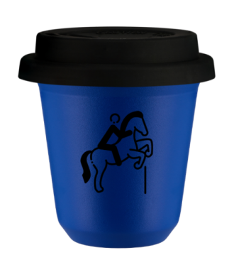 Tasse 80 ml BLEU "Équitation 1 (noir)", avec couvercle noir Tasse 80 ml BLEU "Équitation 1 (noir)", avec couvercle noir