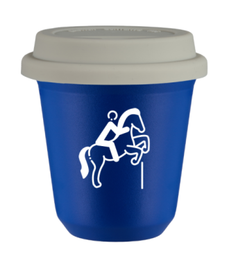 Tasse 80 ml BLEU "Équitation 1 (blanc)", avec couvercle blanc Tasse 80 ml BLEU "Équitation 1 (blanc)", avec couvercle blanc