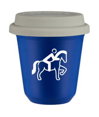 Tasse 80 ml BLEU "Équitation 2 (blanc)", avec couvercle blanc Tasse 80 ml BLEU "Équitation 2 (blanc)", avec couvercle blanc