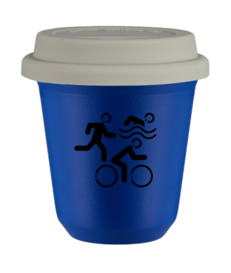 Tasse 80 ml BLEU "Sports", avec couvercle blanc Tasse 80 ml BLEU "Sports", avec couvercle blanc