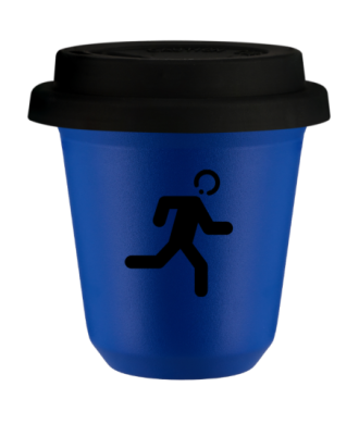 Tasse 80 ml BLEU "Coureur (noir)", avec couvercle noir Tasse 80 ml BLEU "Coureur (noir)", avec couvercle noir