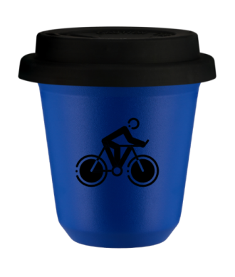 Tasse 80 ml BLEU "Cyclisme 2 (noir)", avec couvercle noir Tasse 80 ml BLEU "Cyclisme 2 (noir)", avec couvercle noir