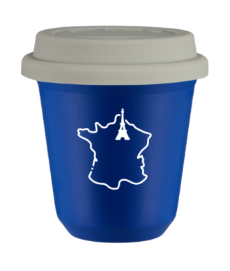 Tasse 80 ml BLEU "France (blanc)", avec couvercle blanc Tasse 80 ml BLEU "France (blanc)", avec couvercle blanc