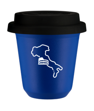 Tasse 80 ml BLEU "Italie (blanc)", avec couvercle noir Tasse 80 ml BLEU "Italie (blanc)", avec couvercle noir