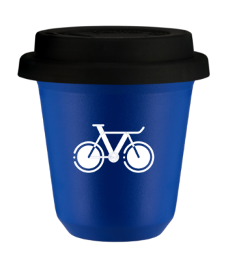 Tasse 80 ml BLEU "Vélo 1 (blanc)", avec couvercle noir Tasse 80 ml BLEU "Vélo 1 (blanc)", avec couvercle noir