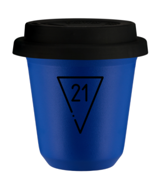 Tasse 80 ml BLEU "21", avec couvercle noir Tasse 80 ml BLEU "21", avec couvercle noir