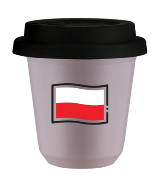 Tasse 80 ml LAVANDE "Drapeau polonais (noir)", avec couvercle noir Tasse 80 ml LAVANDE "Drapeau polonais (noir)", avec couvercle noir