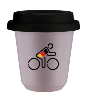Tasse 80 ml LAVANDE "Cycliste aux couleurs allemandes", avec couvercle noir Tasse 80 ml LAVANDE "Cycliste aux couleurs allemandes", avec couvercle noir