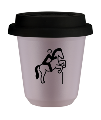 Tasse 80 ml LAVANDE "Équitation 1 (noir)", avec couvercle noir Tasse 80 ml LAVANDE "Équitation 1 (noir)", avec couvercle noir