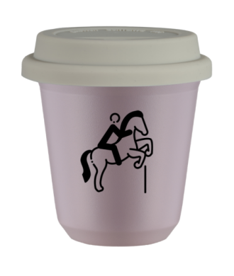 Tasse 80 ml LAVANDE "Équitation 1 (noir)", avec couvercle blanc Tasse 80 ml LAVANDE "Équitation 1 (noir)", avec couvercle blanc