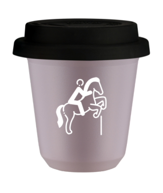 Tasse 80 ml LAVANDE "Équitation 1 (blanc)", avec couvercle noir Tasse 80 ml LAVANDE "Équitation 1 (blanc)", avec couvercle noir