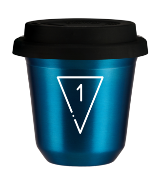 Tasse 80 ml BLEU MÉTALLIQUE "1 (blanc)", avec couvercle noir Tasse 80 ml BLEU MÉTALLIQUE "1 (blanc)", avec couvercle noir