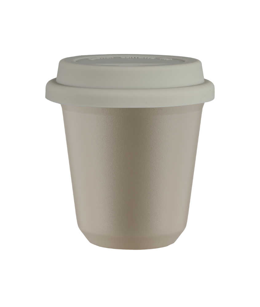 Tasse 80 ml BEIGE, avec couvercle blanc