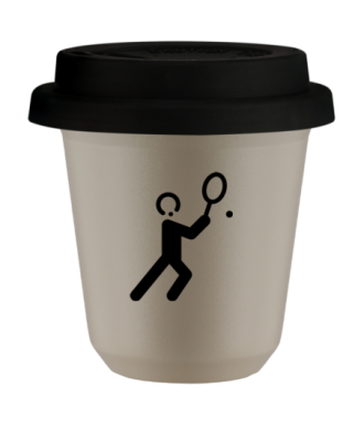 Tasse 80 ml BEIGE "Tennis 1", avec couvercle noir Tasse 80 ml BEIGE "Tennis 1", avec couvercle noir