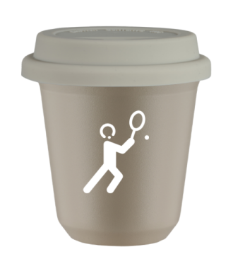 Tasse 80 ml BEIGE "Tennis 1 (blanc)", avec couvercle blanc Tasse 80 ml BEIGE "Tennis 1 (blanc)", avec couvercle blanc