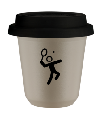Tasse 80 ml BEIGE "Tennis 2 (noir)", avec couvercle noir Tasse 80 ml BEIGE "Tennis 2 (noir)", avec couvercle noir