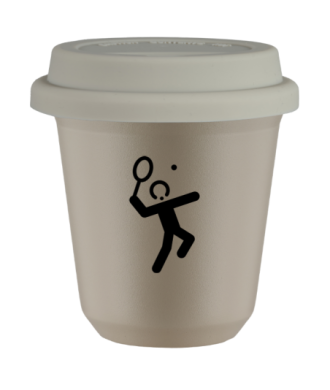 Tasse 80 ml BEIGE "Tennis 2 (noir)", avec couvercle blanc Tasse 80 ml BEIGE "Tennis 2 (noir)", avec couvercle blanc