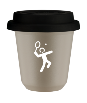 Tasse 80 ml BEIGE "Tennis 2 (blanc)", avec couvercle noir Tasse 80 ml BEIGE "Tennis 2 (blanc)", avec couvercle noir