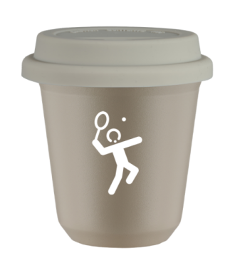 Tasse 80 ml BEIGE "Tennis 2 (blanc)", avec couvercle blanc Tasse 80 ml BEIGE "Tennis 2 (blanc)", avec couvercle blanc