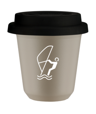 Tasse 80 ml BEIGE "Sports nautiques (blanc)", avec couvercle noir Tasse 80 ml BEIGE "Sports nautiques (blanc)", avec couvercle noir