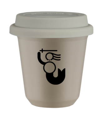 Tasse 80 ml BEIGE "WARSZAWSKA SYRENKA (noir)", avec couvercle blanc Tasse 80 ml BEIGE "WARSZAWSKA SYRENKA (noir)", avec couvercle blanc