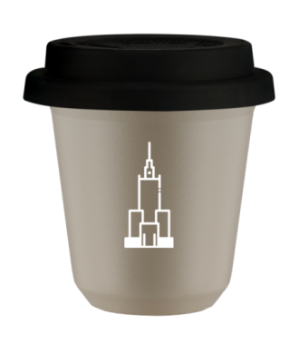 Tasse 80 ml BEIGE "Pałac kultury i nauki (blanc)", avec couvercle noir Tasse 80 ml BEIGE "Pałac kultury i nauki (blanc)", avec couvercle noir
