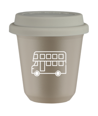 Tasse 80 ml BEIGE "Bus (blanc)", avec couvercle blanc Tasse 80 ml BEIGE "Bus (blanc)", avec couvercle blanc