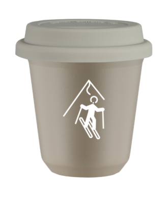 Tasse 80 ml BEIGE "Ski (blanc)", avec couvercle blanc Tasse 80 ml BEIGE "Ski (blanc)", avec couvercle blanc